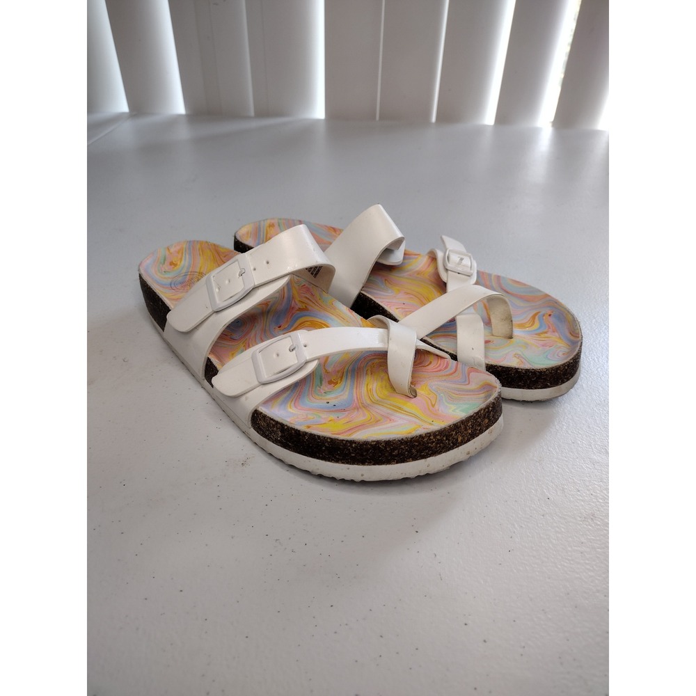 Kids White Multi Swirl Cork Footbed Slip On Sandals Size 4